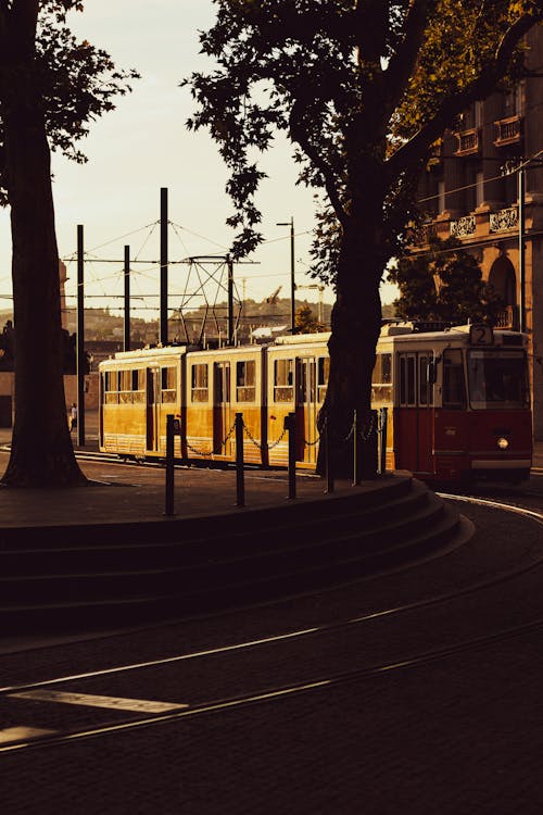 Vintage Tram in Budapest at Sunset