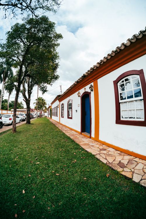 Free Colonial-style houses along a vibrant street in Tiradentes, Brazil. Stock Photo