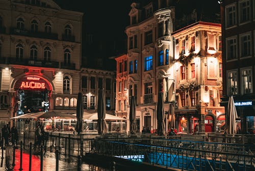 Free Illuminated Cityscape of Lille Stock Photo
