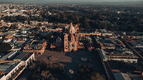 Aerial Shot of City Square with Cathedral