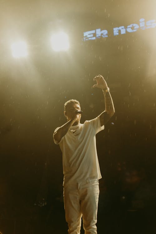 Singer During a Concert in Rain