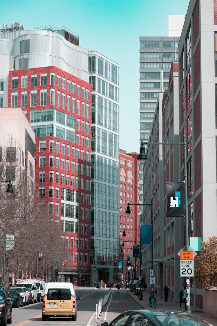 City Street And Modern Architecture In Cambridge, Massachusetts, United States