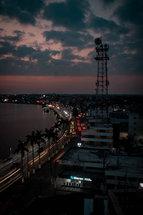 Aerial View of a Coastal City at Dawn 