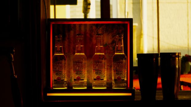 Bottles of Beer in an Illuminated Box 