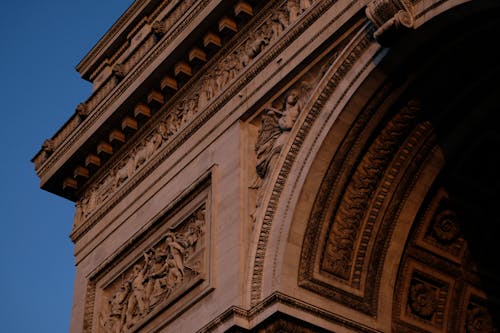 Close-up of the Triumphal Arch of the Star in Paris, France 