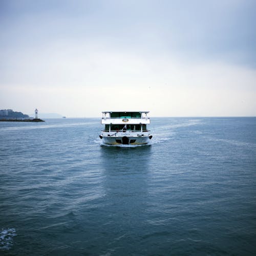 穏やかな水の写真撮影の白いクルーズ船