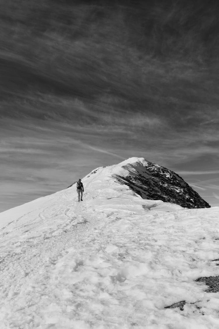 Hiker On A Snowcapped Peak