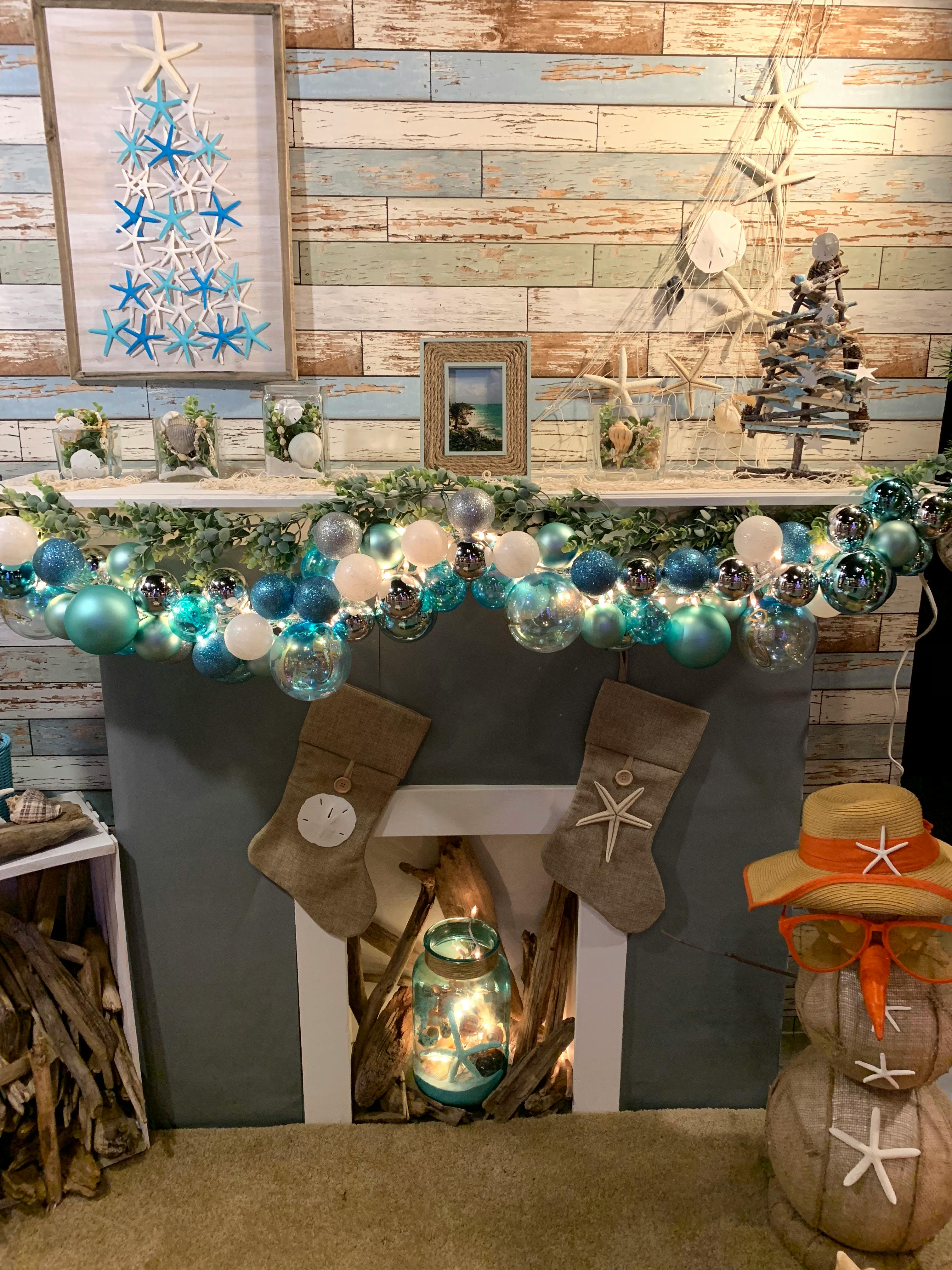 Christmas Decors In Gray Wooden Fireplace Mantel Free Stock Photo