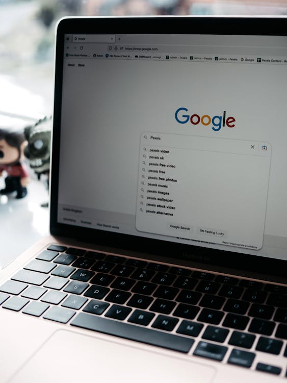 Free Photo of a Laptop Screen with Google Main Page on It Stock Photo