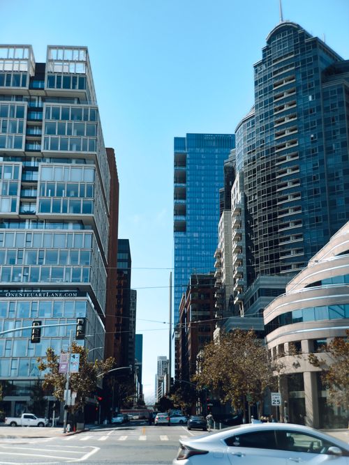Free A view of San Francisco's modern skyline with skyscrapers and urban architecture. Stock Photo