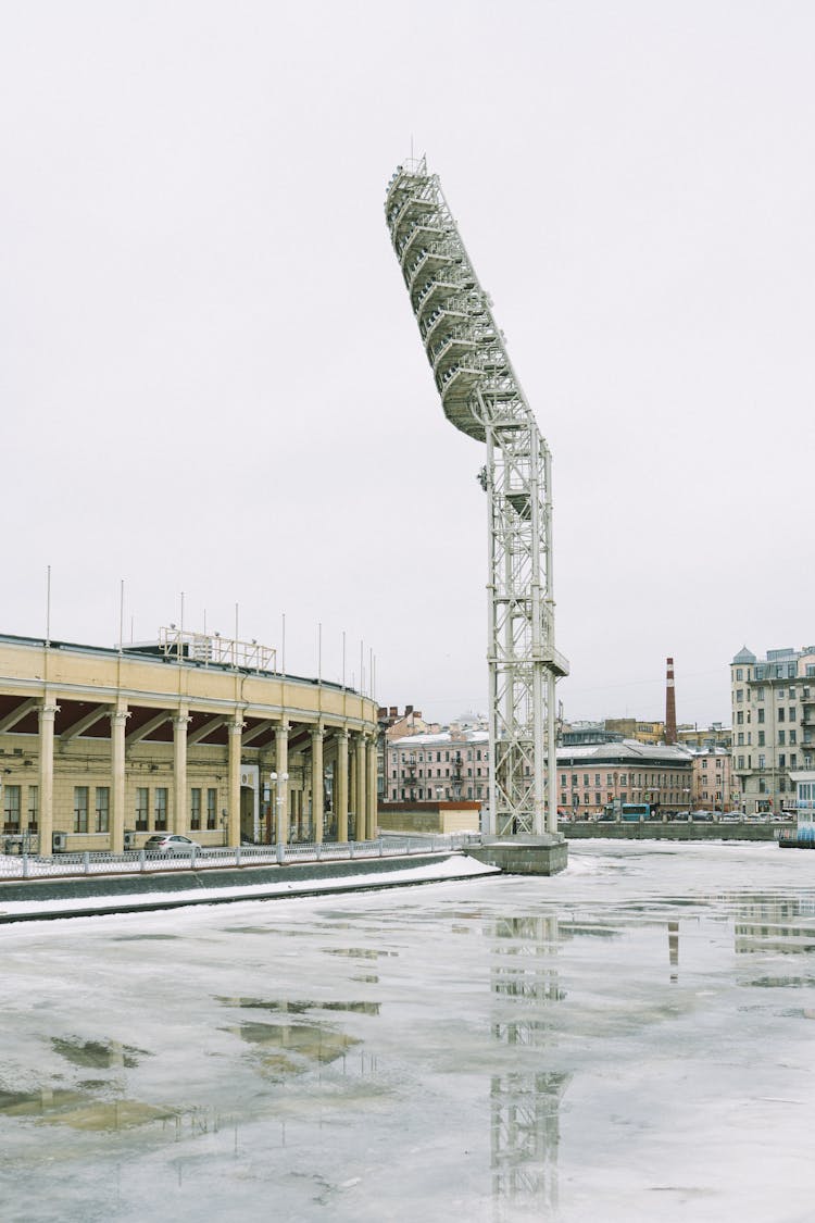 Part Of The Facade Of The Petrovsky Stadium And A Large Reflector In St Petersburg, Russia 