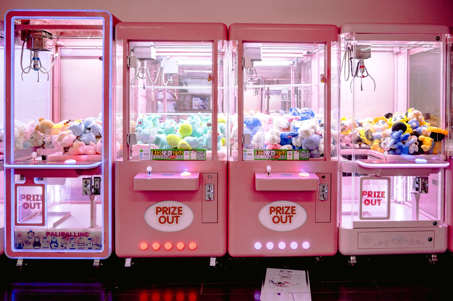 Pink Claw Machines with Soft Toys
