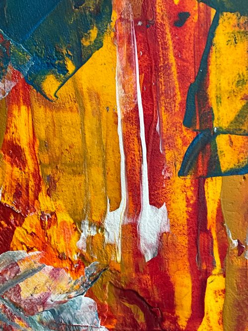 Free Dynamic abstract expressionist painting with vivid colors and textured layers. Stock Photo