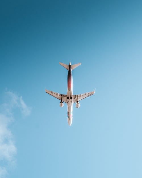 Directly Below View of a Commercial Airplane Flying against the Sky
