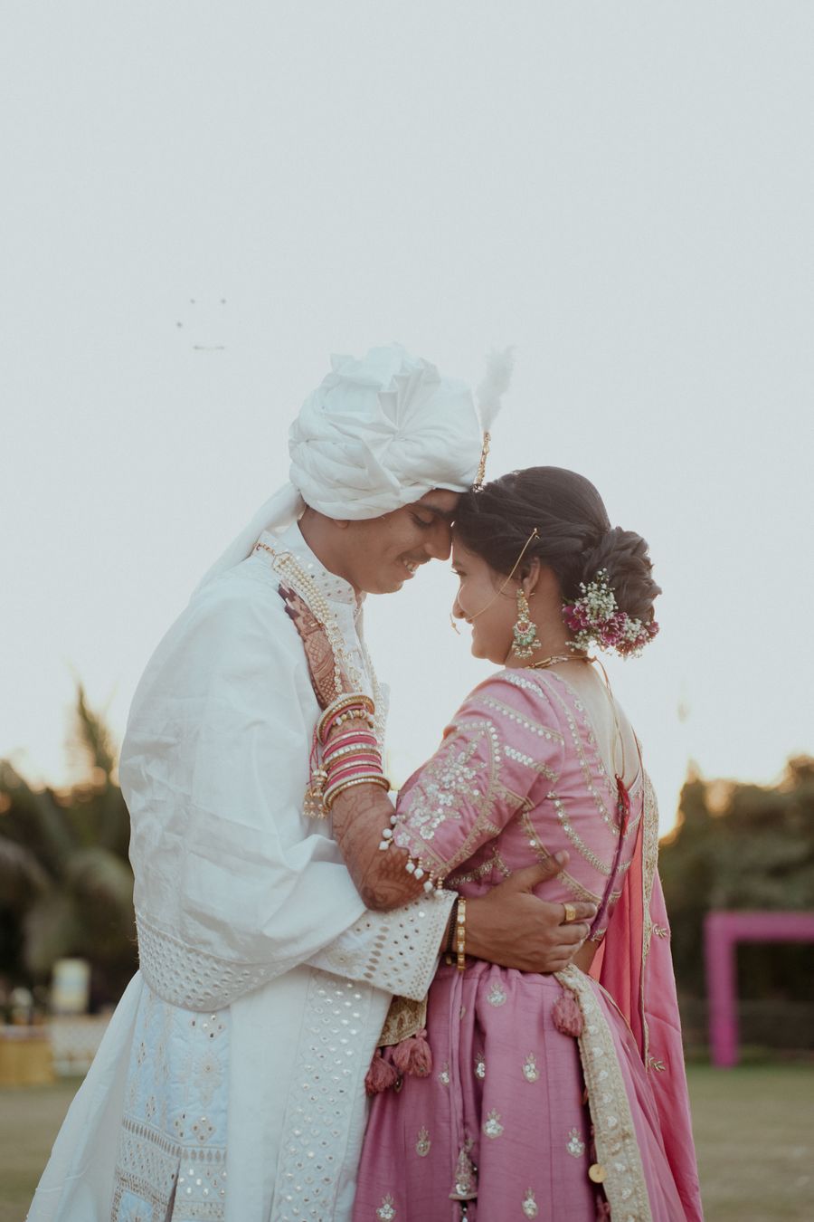 Romantic wedding couple close portrait portfolio frame