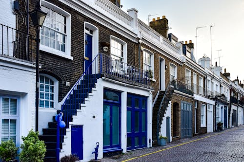 Facade of Townhouses on One of the Streets of London, England 