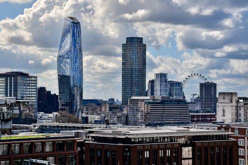 Modern Skyline of London with View of Skyscrapers and London Eye in the Background 