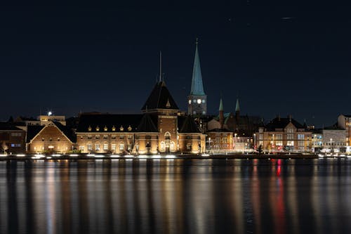 Buildings on Sea Shore in Aarhus at Night