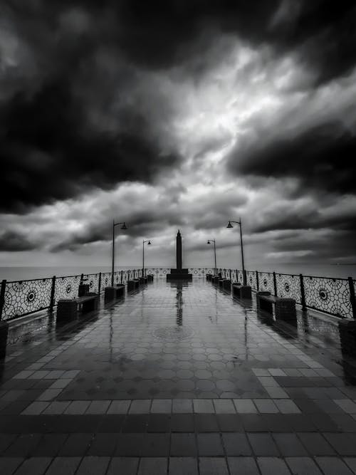 Free stock photo of above sea, after rain, black and white