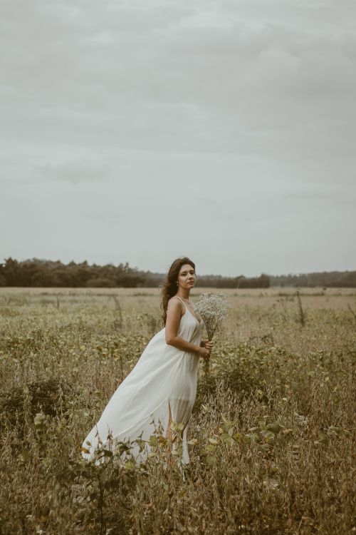 Woman Posing in Wedding Dress on Meadow · Free Stock Photo