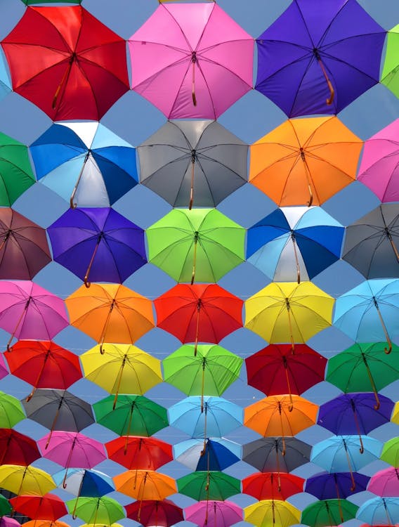 gratis Roze Grijs En Groen Opvouwbare Paraplu Schilderij Stockfoto