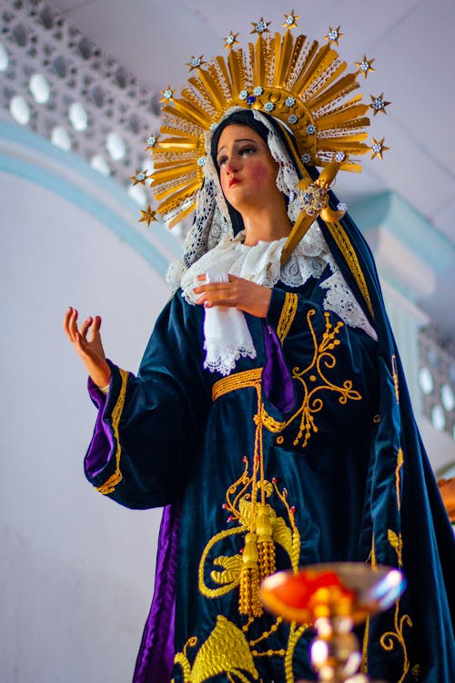 Low Angle Shot of a Statue of Mother Mary 