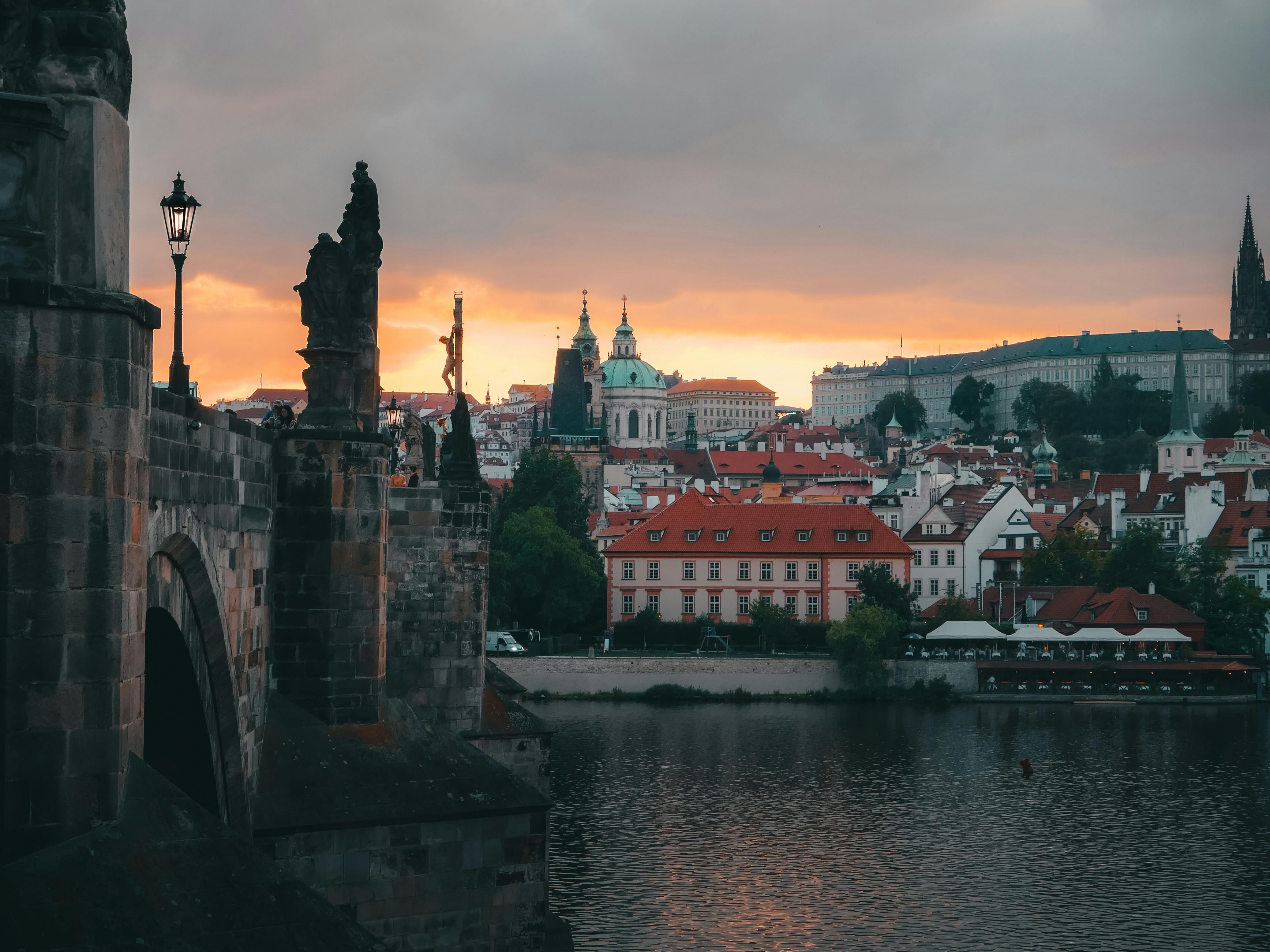 prague old buildings at sunset