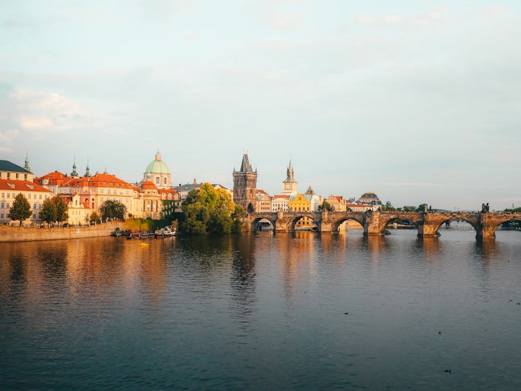 Charles Bridge Over River In Prague, Czech Republic