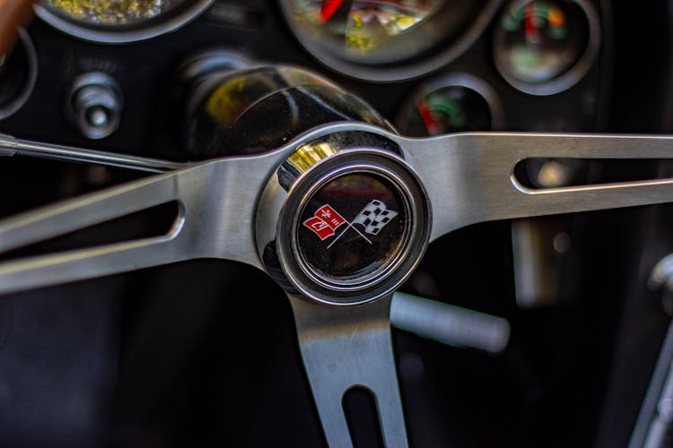 Steering Wheel In Retro Chevrolet Corvette