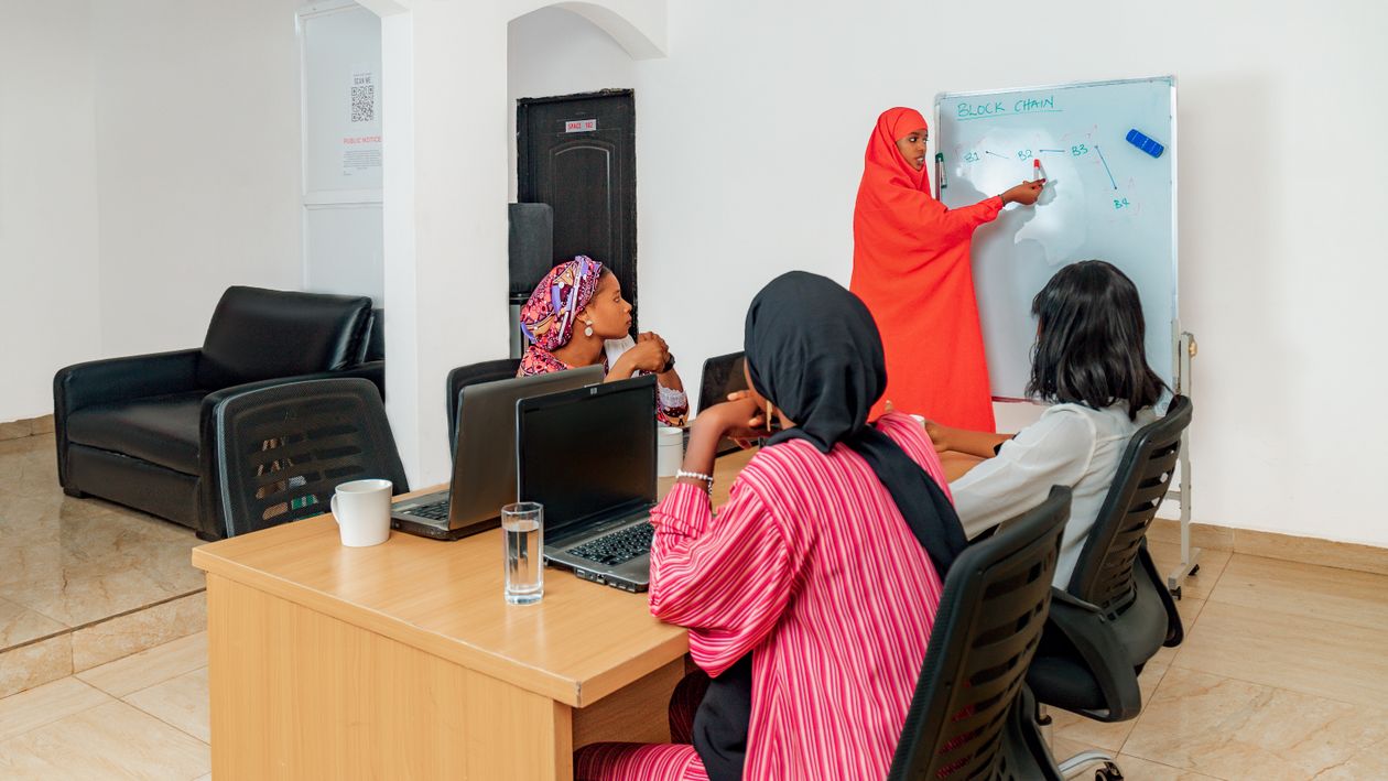 Women attending a technology class