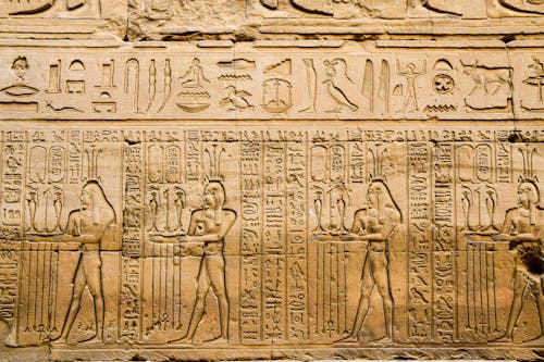 Carved, Ancient Wall with Hieroglyphs