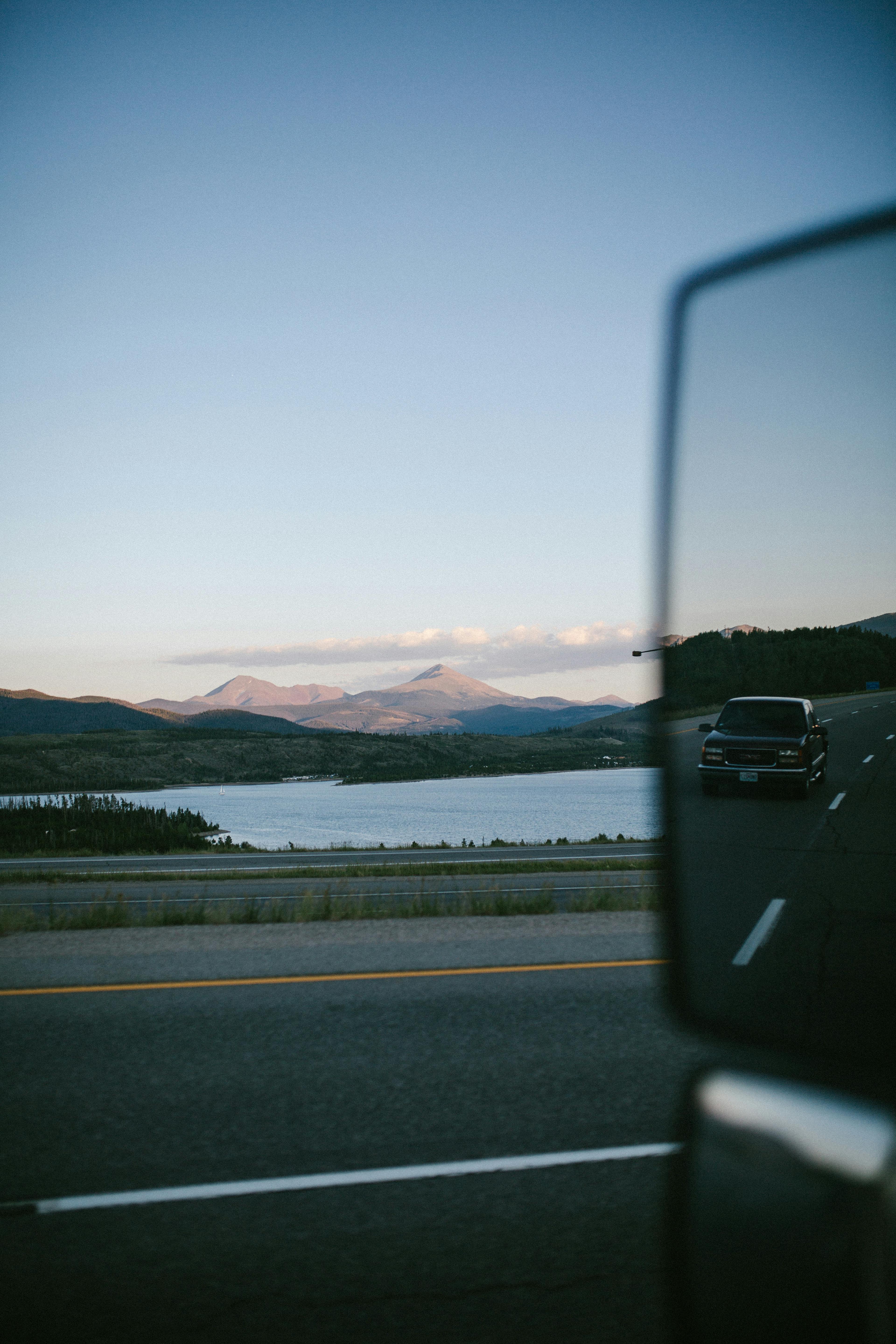 car reflection in mirror