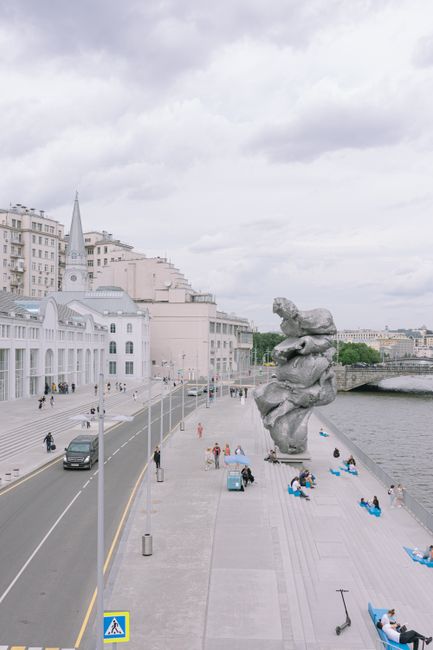 Explore Moscow's urban charm with riverside views and striking sculptures.