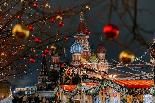Christmas Decorations Against Saint Basil Cathedral
