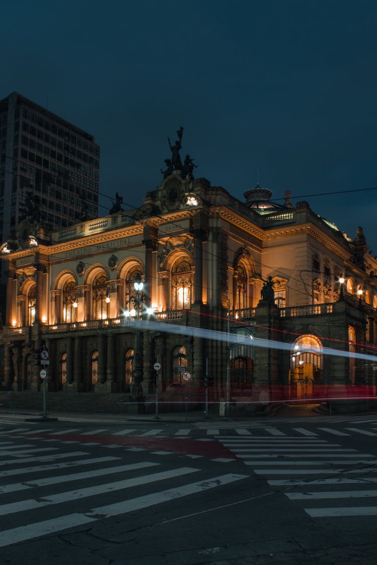 Illuminated Municipal Theatre In Sao Paulo