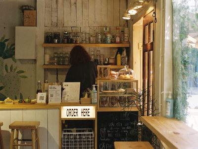 Bar counter with coffee and cocktail equipment