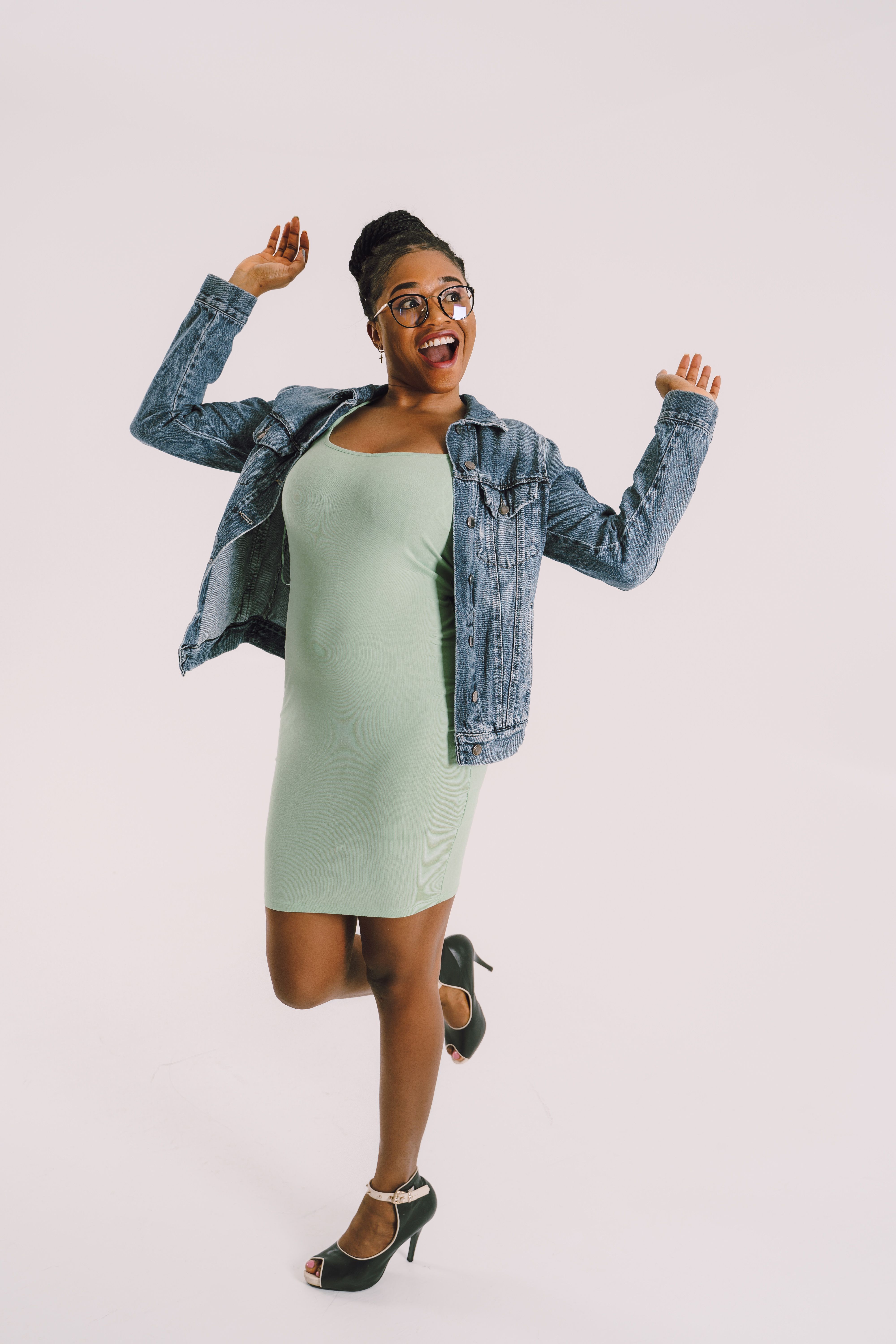 green dress and denim jacket Pearl Beaded Flower Girl Denim Jacket | Flower Girl main image 0