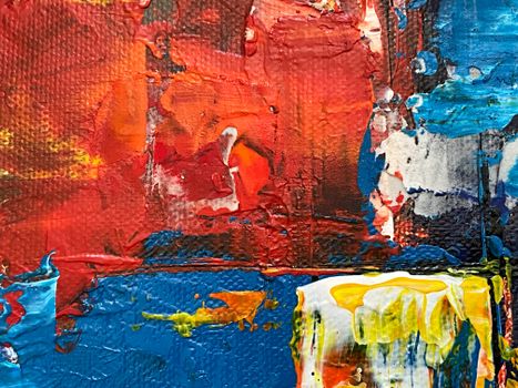 Colorful abstract oil painting with textured brushstrokes and vivid colors.