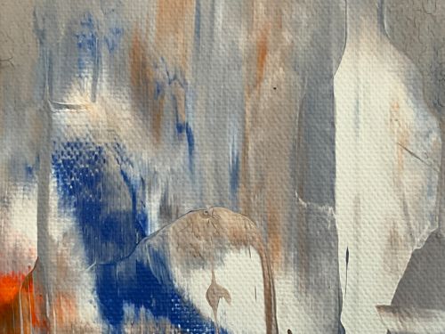 Free Abstract textured art with blue, orange, and white brushstrokes on canvas. Stock Photo