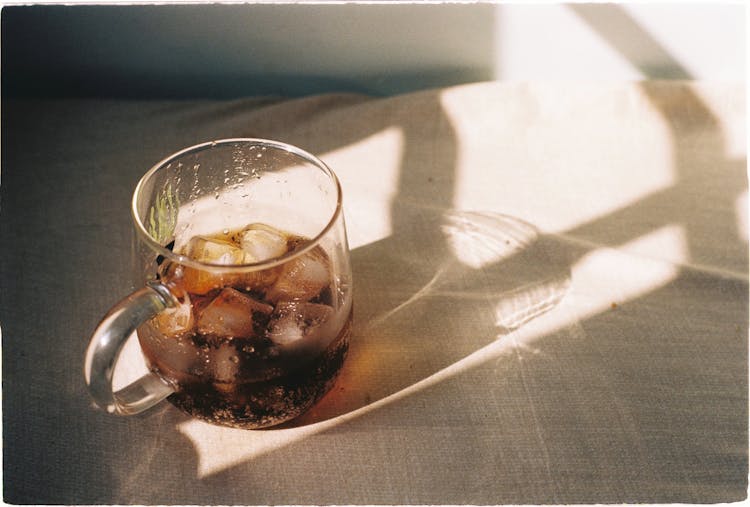 Cold Black Coffee In Glass Cup