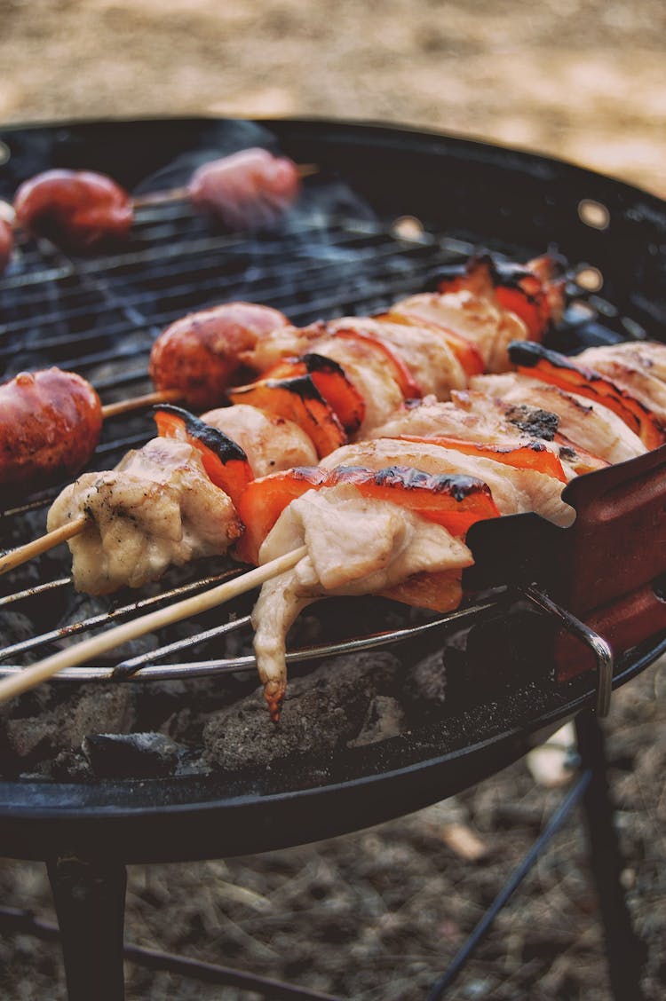 Shish Kebab With Red Pepper On Grill