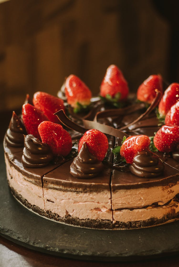 Delicious Chocolate Cake With Strawberries