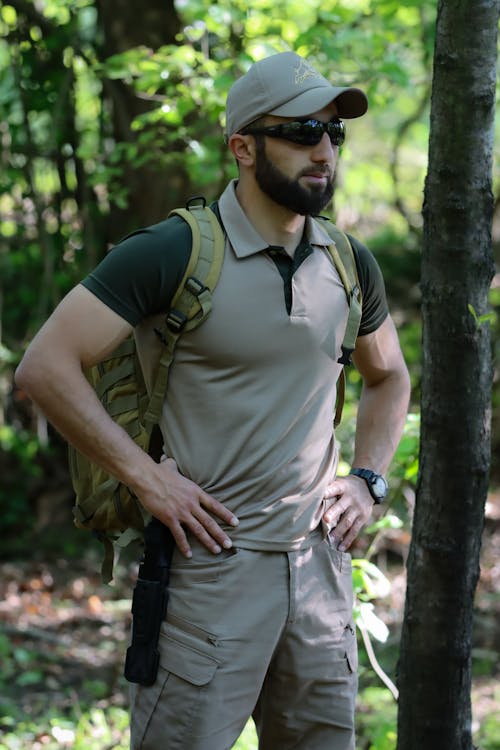 Man Dressed for Camping in the Forest