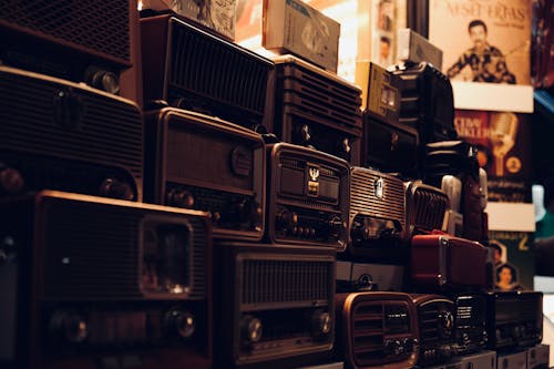 Close up of Collection of Vintage Radios