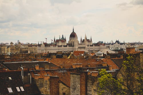 Orszaghaz over Buildings in Budapest