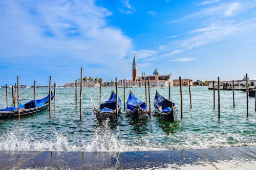 Gondolas Moored in Venice