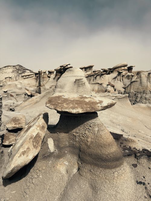 Free Explore the unique hoodoo rock formations in Bisti Badlands, New Mexico, USA's arid desert landscape. Stock Photo
