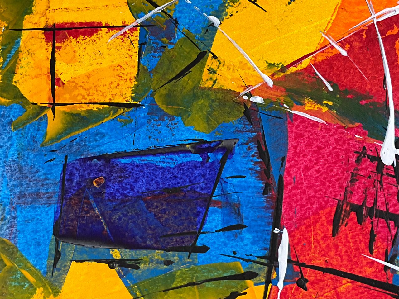 dynamic abstract painting featuring vivid colors and bold expressive b