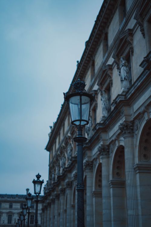 Free A low angle shot of traditional French architecture and street lamps in Paris, France. Stock Photo
