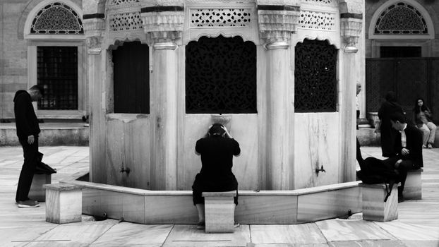 Mosque Ablution Area in Black and White